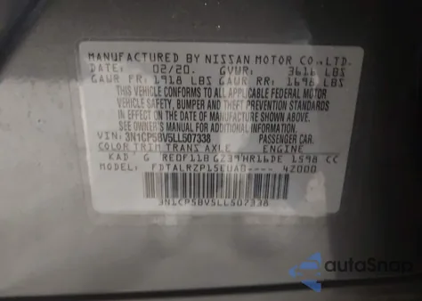 2020 Nissan Kicks S Xtronic Cvt из США, поврежденный, VIN 3N1CP5BV5LL507338